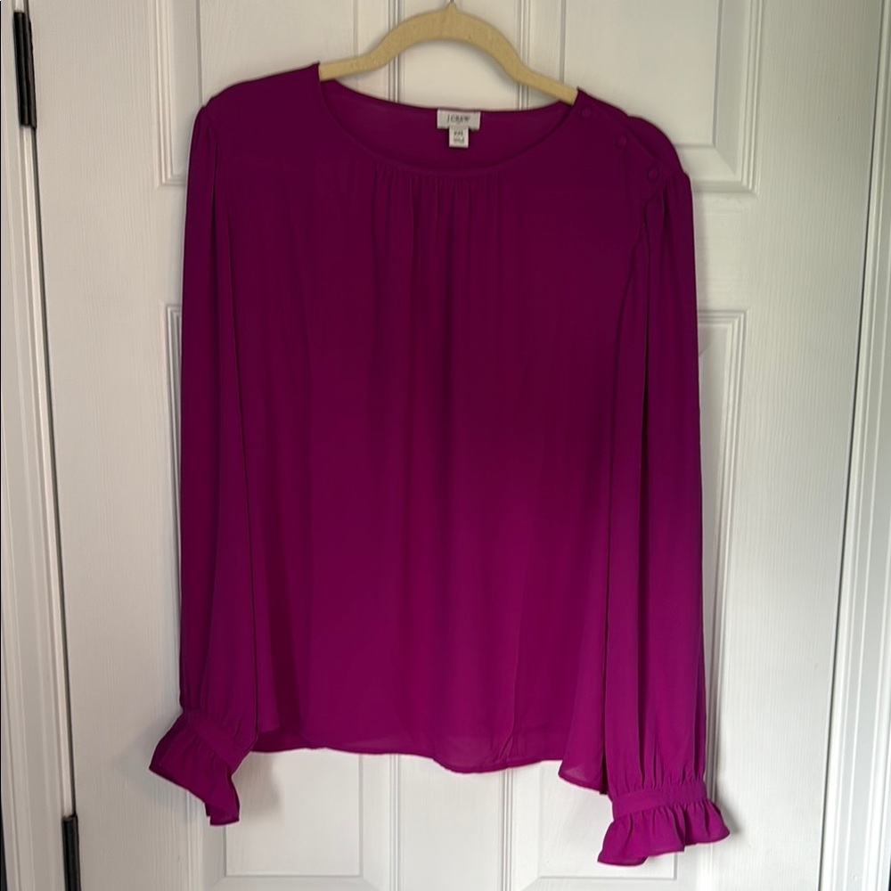 LOFT Pink Long Sleeve Ruffled Blouse